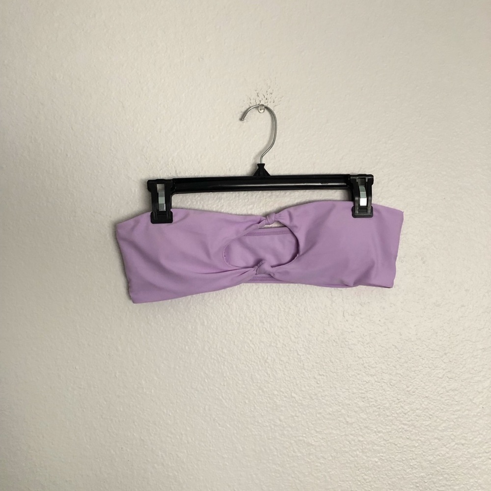 Purple front knot cut out bandeau bikini top